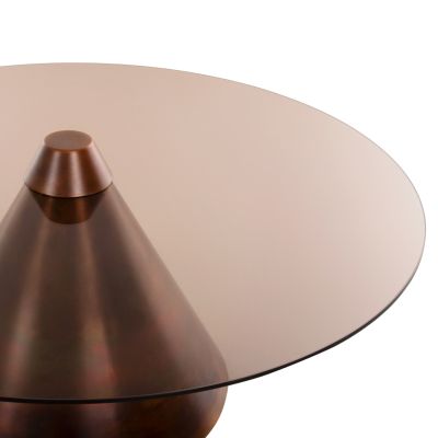 COFFEE TABLES 2PCS REBEN HM9676 METAL IN BURNED COPPER-SMOKE GLASS TOP Φ80 & Φ60 cm.