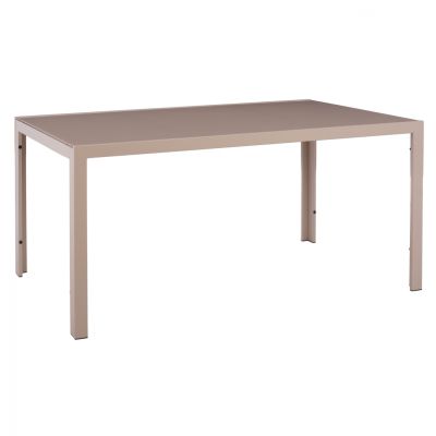METALLIC RECTANGULAR TABLE IN CAPPUCCINO WITH GLASS 150X90Χ75cm. HM5767.04