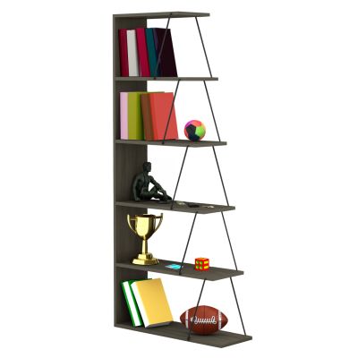 ЕТАЖ ЗА КНИЖИ MINI TARS HM2241.13 МАСЛИНЕНО СИВ МЕЛАМИН-ЧЕРНИ МЕТАЛНИ ПРЪТОВЕ 65x22-24x146Hcm.