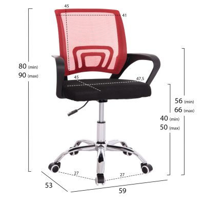 OFFICE CHAIR BRISTONE HM1058.37 CHROMED LEG-RED & BLACK MESH 59x53x80-90Hcm.