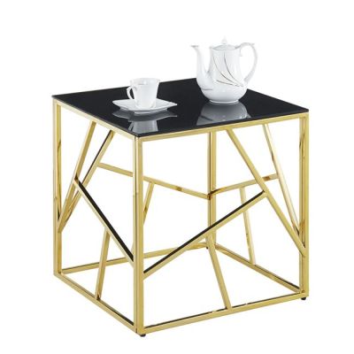 Side Table JANA with black glass and gold base 55x55x55Hcm.HM8619.01