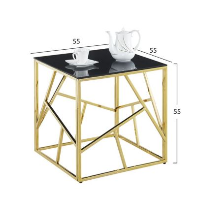 Side Table JANA with black glass and gold base 55x55x55Hcm.HM8619.01