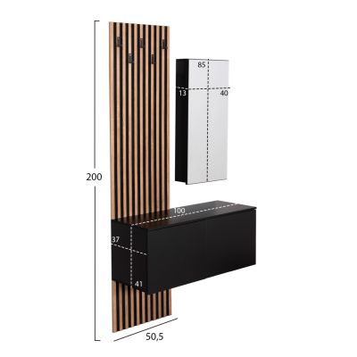 ENTRYWAY FURNITURE SET WITH MIRROR MYLES HM18080.02 MELAMINE IN SONAMA-GREY 100x37x200Hcm.