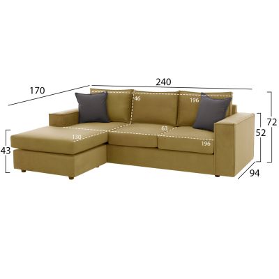 ЪГЛОВ ДИВАН MONACO HM3257.09 GOLD СМЕНЯЕМ 240x170x86