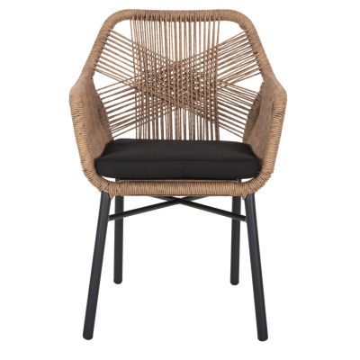 ARMCHAIR TOPIN HM6048.02 ALUMINUM BLACK-P.E. RATTAN BEIGE-CUSHION BLACK 57x65x84Hcm