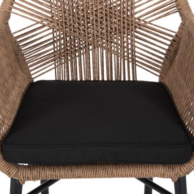 ARMCHAIR TOPIN HM6048.02 ALUMINUM BLACK-P.E. RATTAN BEIGE-CUSHION BLACK 57x65x84Hcm