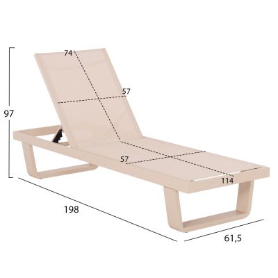 ALUMINUM SUNBED RICKON WITH TESLIN FABRIC HM6292.04 CHAMPAGNE COLOR 198x61,5x97Hcm.