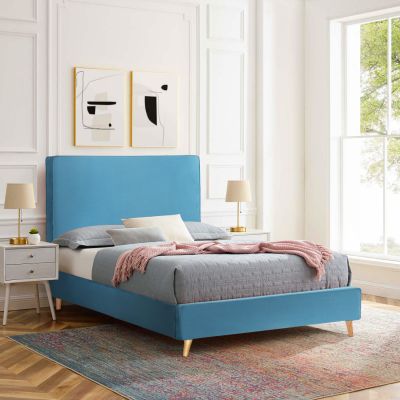 BED WITH MATTRESS MAYLIN HM21281.02 TURQUOISE (BLUE-GREEN) VELVET--FOR MATTRESS 120x200cm