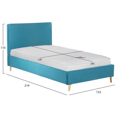 BED WITH MATTRESS MAYLIN HM21281.02 TURQUOISE (BLUE-GREEN) VELVET--FOR MATTRESS 120x200cm