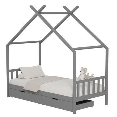 BED FOR KIDS KLARICE HM680.05 t.MONTESSORI-2 DRAWERS- SOLID PINE WOOD IN GREY- 190x90cm.
