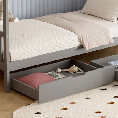 BED FOR KIDS KLARICE HM680.05 t.MONTESSORI-2 DRAWERS- SOLID PINE WOOD IN GREY- 190x90cm.