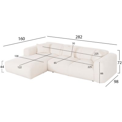 CORNER SOFA (LEFT) BRICKEN HM3275.02L WHITE FABRIC 110-282x98-160x72Hcm.