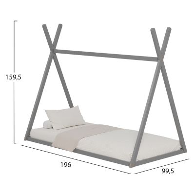 BED FOR KIDS MUNK HM681.05 t.MONTESSORI SOLID PINE WOOD IN GREY- 190x90cm.