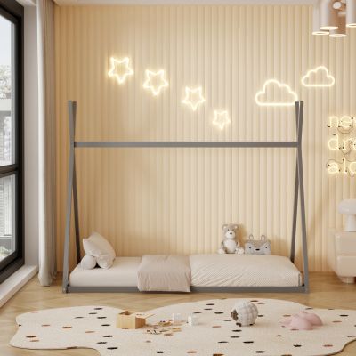 BED FOR KIDS MUNK HM681.05 t.MONTESSORI SOLID PINE WOOD IN GREY- 190x90cm.