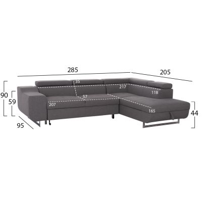 CORNER SOFA-BED WITH STORAGE SPACE ENCORE HM3301.01R GREY FABRIC 285x205x90Hcm.