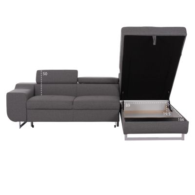 CORNER SOFA-BED WITH STORAGE SPACE ENCORE HM3301.01R GREY FABRIC 285x205x90Hcm.
