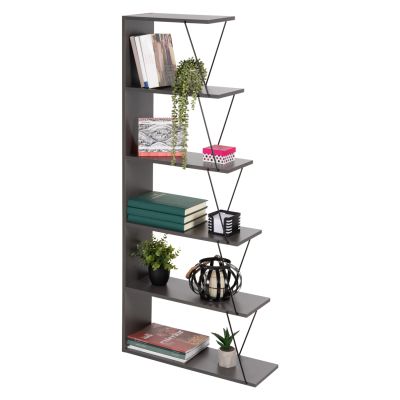 ЕТАЖ ЗА КНИЖИ MINI TARS HM2241.20 СИВ МЕЛАМИН-ЧЕРНИ МЕТАЛНИ ПРЪТОВЕ 65x22-24x146Hcm.