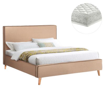 BED WITH MATTRESS INDRA HM21280.02 BEIGE FABRIC--FOR MATTRESS 160x200cm