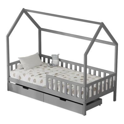 KIDS' BED WITH DRAWERS PHYLLIS HM724.05 PINE WOOD IN GREY 196x97x161Hcm.