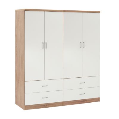 WARDROBE 4-LEAF WITH 4 DRAWERS REINA HM21257 MELAMINE IN WHITE-SONAMA COLOR 160x42.5x180.5Η
