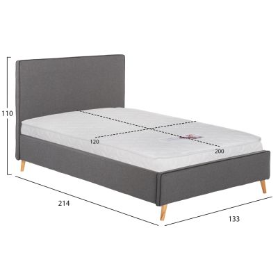 BED WITH MATTRESS MAYLIN HM21281.03 GREY FABRIC--FOR MATTRESS 120x200cm