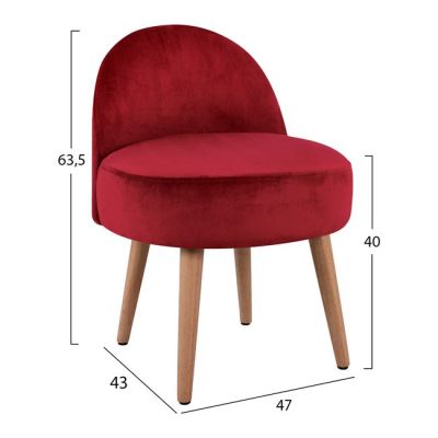 Velvet stool with back Yasmine in red color HM8395.06 47x43x63,5 cm.