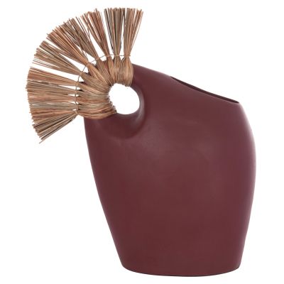 TABLE DECORATIVE VASE ALICA2 HM4671.06 TERRACOTA IN MAROON RED & GRASS--44x18x50Hcm.