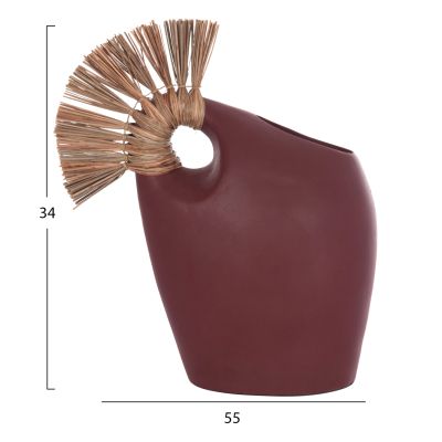 TABLE DECORATIVE VASE ALICA2 HM4671.06 TERRACOTA IN MAROON RED & GRASS--44x18x50Hcm.