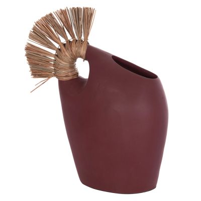 TABLE DECORATIVE VASE ALICA2 HM4671.06 TERRACOTA IN MAROON RED & GRASS--44x18x50Hcm.