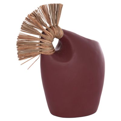 TABLE DECORATIVE VASE ALICA2 HM4671.06 TERRACOTA IN MAROON RED & GRASS--44x18x50Hcm.