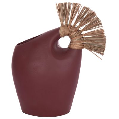 TABLE DECORATIVE VASE ALICA2 HM4671.06 TERRACOTA IN MAROON RED & GRASS--44x18x50Hcm.