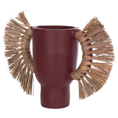 DECORATIVE TABLE VASE ALICA HM4668.06L TERRACOTA IN MAROON COLOR & GRASS--64x22x38Hcm.