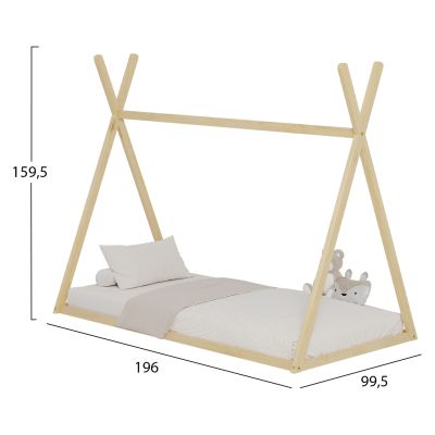 BED FOR KIDS MUNK HM681.01 t.MONTESSORI SOLID PINE WOOD IN NATURAL FOR MATTRESS 190x90cm.