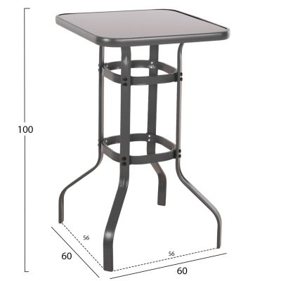 BAR TABLE SQUARE FIGGY HM6066.01 METALLIC GREY-TEMPERED GLASS 60x60x100Hcm.