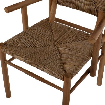 ARMCHAIR ROVER HM9378 SOLID TEAK & RUSH-MATT- NATURAL 53X55X82