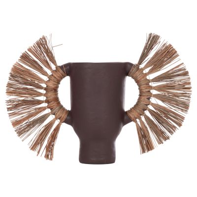 DECORATIVE TABLE VASE ALICA HM4668.07S TERRACOTA IN CHOCOLATE COLOR & GRASS--55x19x34Hcm.