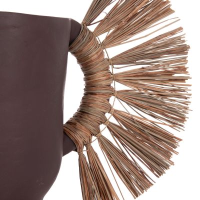 DECORATIVE TABLE VASE ALICA HM4668.07S TERRACOTA IN CHOCOLATE COLOR & GRASS--55x19x34Hcm.