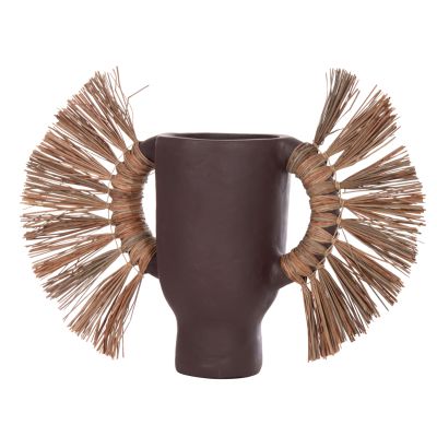 DECORATIVE TABLE VASE ALICA HM4668.07S TERRACOTA IN CHOCOLATE COLOR & GRASS--55x19x34Hcm.
