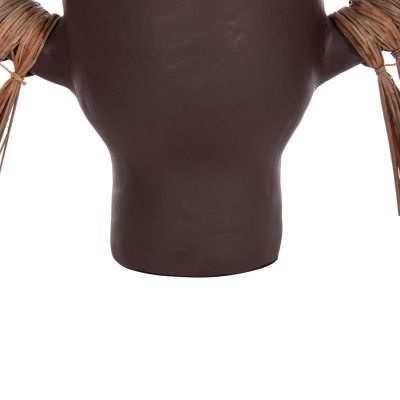 DECORATIVE TABLE VASE ALICA HM4668.07S TERRACOTA IN CHOCOLATE COLOR & GRASS--55x19x34Hcm.