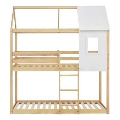 CHILDREN'S BUNKBED t.MONTESSORI HOOD HM705.01 PINE WOOD IN NATURAL-MATTRESSES 190x90cm.