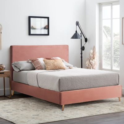 BED WITH MATTRESS INDRA HM21280.03 DUSTY PINK VELVET--FOR MATTRESS 160x200cm