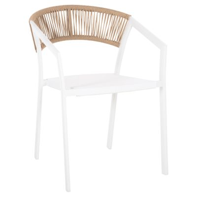 ARMCHAIR ALUMINUM MIRI HM5891.22 WHITE FRAME AND TEXTLINE- BEIGE RATTAN BACKREST 57x63x82Hcm.