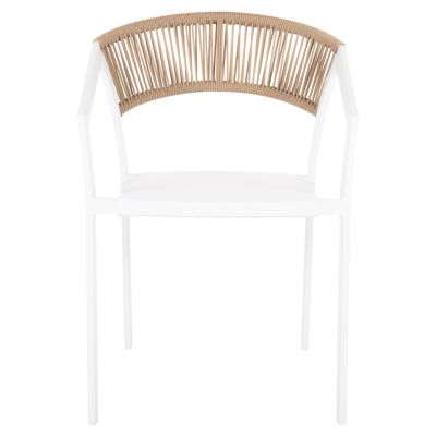 ARMCHAIR ALUMINUM MIRI HM5891.22 WHITE FRAME AND TEXTLINE- BEIGE RATTAN BACKREST 57x63x82Hcm.