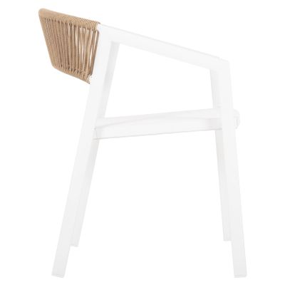 ARMCHAIR ALUMINUM MIRI HM5891.22 WHITE FRAME AND TEXTLINE- BEIGE RATTAN BACKREST 57x63x82Hcm.