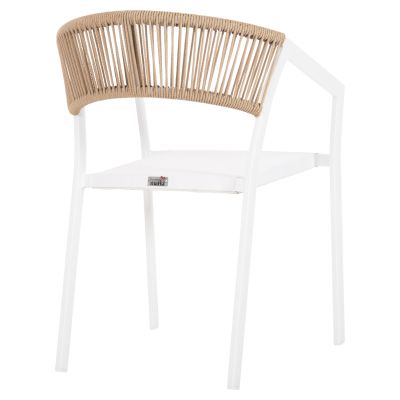 ARMCHAIR ALUMINUM MIRI HM5891.22 WHITE FRAME AND TEXTLINE- BEIGE RATTAN BACKREST 57x63x82Hcm.