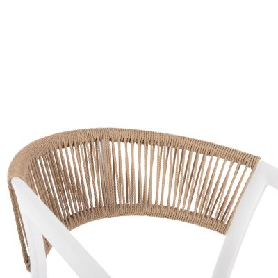 ARMCHAIR ALUMINUM MIRI HM5891.22 WHITE FRAME AND TEXTLINE- BEIGE RATTAN BACKREST 57x63x82Hcm.