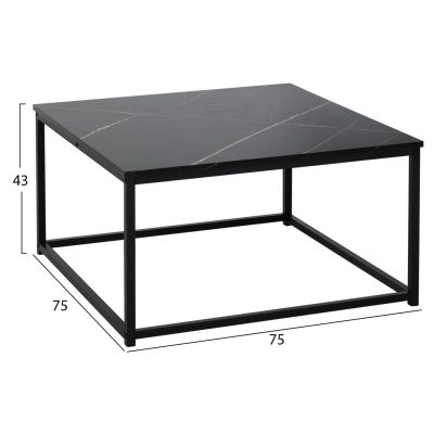 COFFEE TABLE BRAYLEN HM8942.13 SQUARE WITH MELAMINE BLACK MARBLE LOOK 75x75x43Hcm.