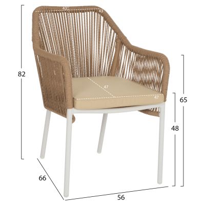 ARMCHAIR ALUMINUM LOKKI HM5855.01 WHITE WITH PE WICKER ROPE BEIGE 56x66x82