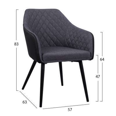 Armchair Charles HM8522.01 with fabric Dark Grey PU Black 57x63x83 cm