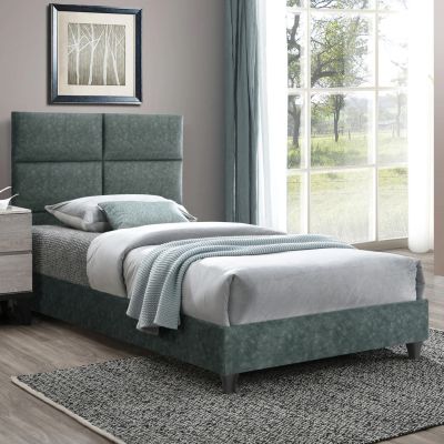 BED MILO HM652.27, GREEN NUBUCK-type FABRIC, 90X200cm